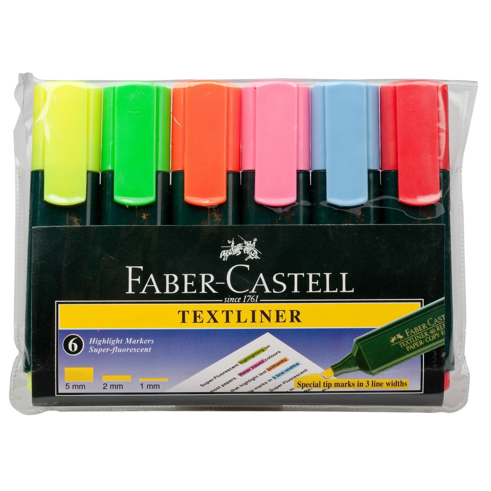 Faber-Castell Textliner Highlighters Assorted 6 Pack